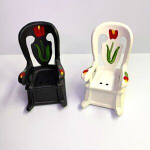 Vintage Metal Rocking Chairs Salt and Pepper Shakers Tulip Floral Design